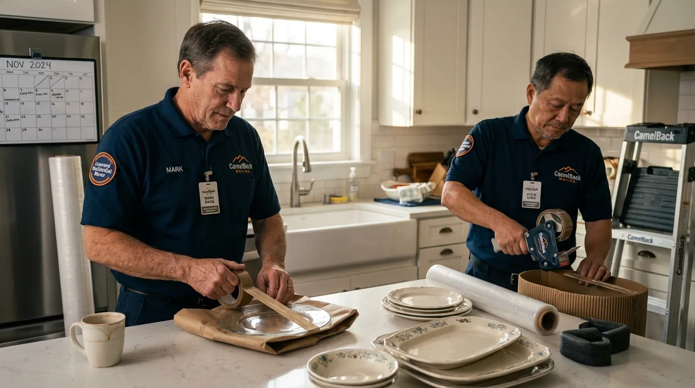 Professional crew packing kitchen dishware in Rose Hill, NC