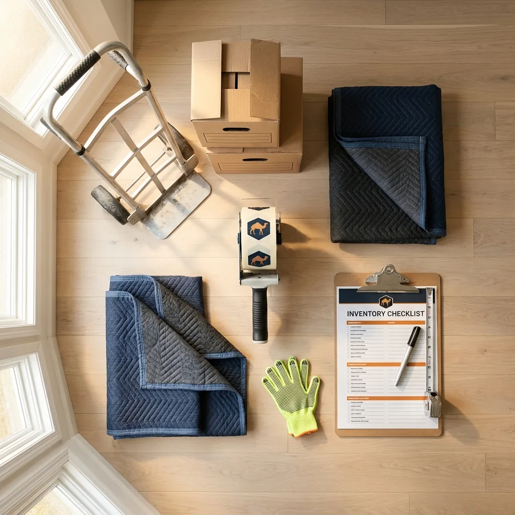 Professional moving supplies and packing materials layout for Rose Hill residential relocations